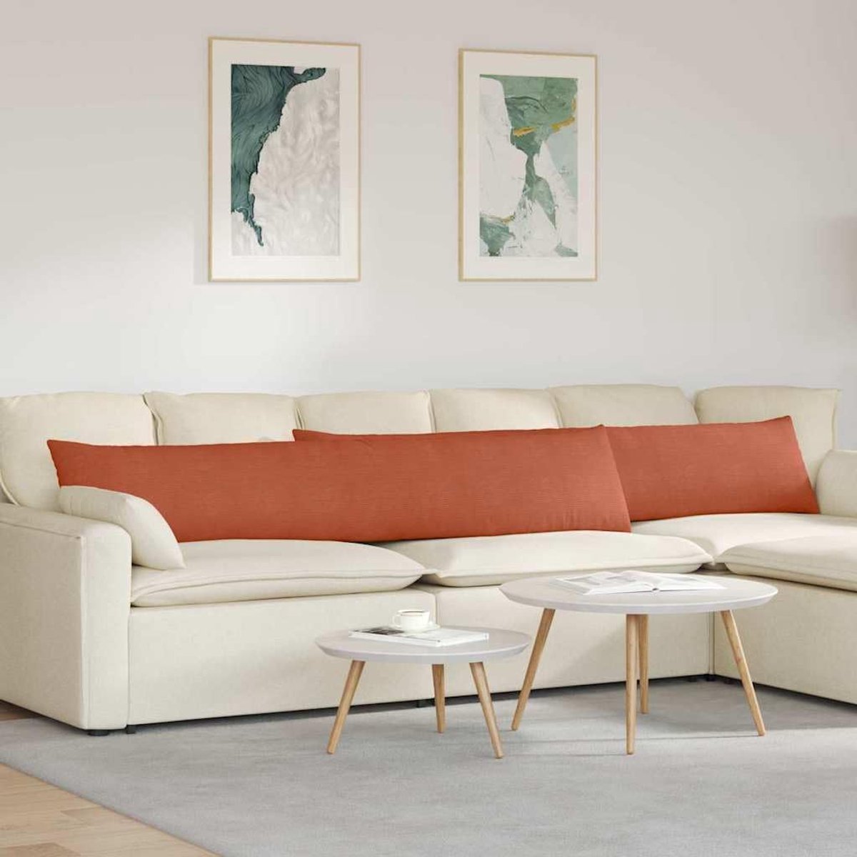 Bankkussen, 2 stuks, rood-oranje, 200 x 40 cm, corduroy met zitkussen, kussensloop voor woonkamer en slaapkamer