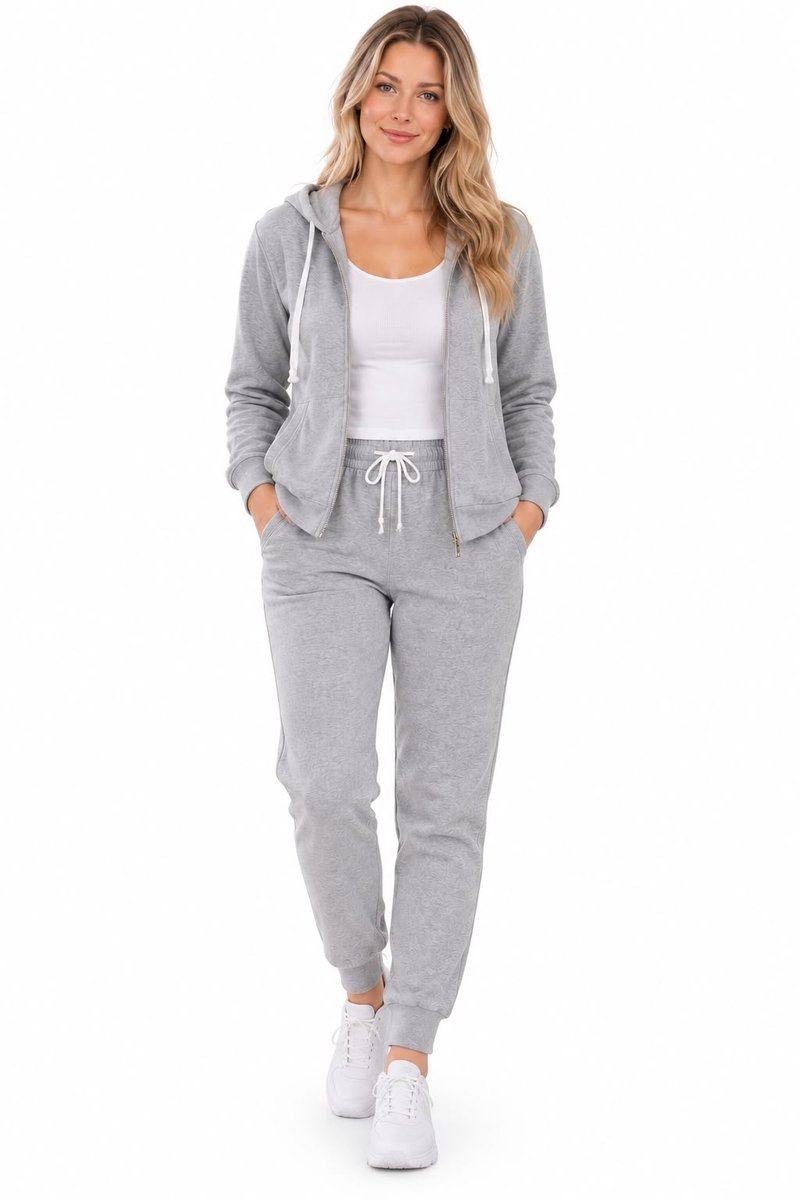 Dames Pluchtige Fleece Lounge Set-Dames-Hoodie met capuchon-Rits-Joggingpak-Huispak-M/L(38/40) NGHP-W26002 Light Grijs