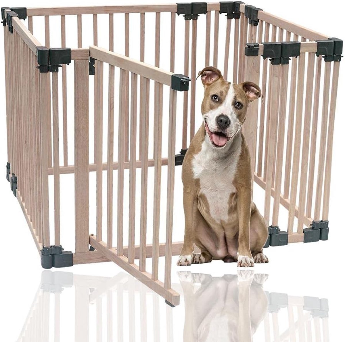 Houten Huisdierenpen, 100cm x 100cm, Natuurlijk Hout, Hondenpen voor Huisdieren Honden en Puppy's, Puppyren, Hondenspeelruimte, Eenvoudige Installatie