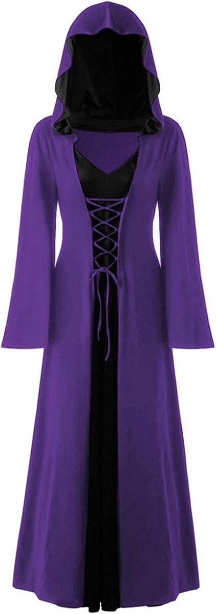 Heksenjurk, Halloween vampierkostuum voor dames, grote maten, renaissancekostuum voor dames, middeleeuwse jurk (Paars, 4XL)