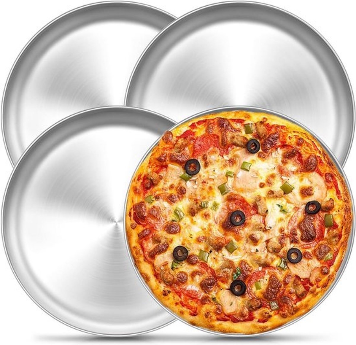 Pizza Platen Set - Bakplaten Pizzavorm - Pizza Bakken - Roestvrij Staal - 30 cm Set van 4 - Zilverkleurig