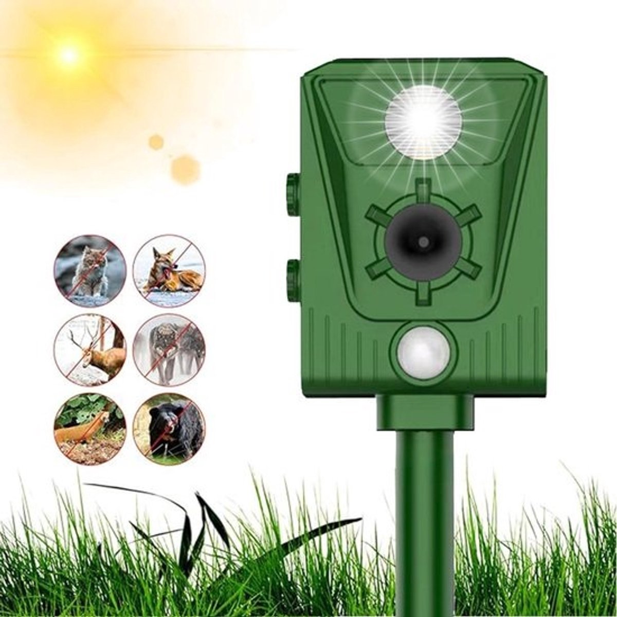 Kattenverjager Ultrasone dierenafschrikking zonne-energie tuin duiven afweer katten geluid zonne-energie ledlicht tuin duiven vogels honden katten muizen.