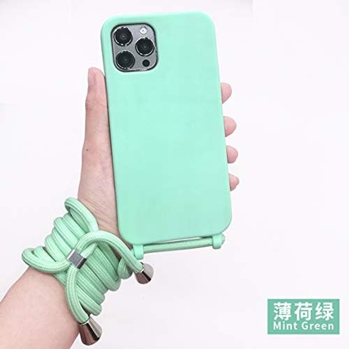 Compatibel voor iPhone 14,Crossbody Hoesje Verstelbare touw Cover,Siliconen Lanyard Case Cord Strap Schokbestendig shell TPU Bumper-Muntgroen