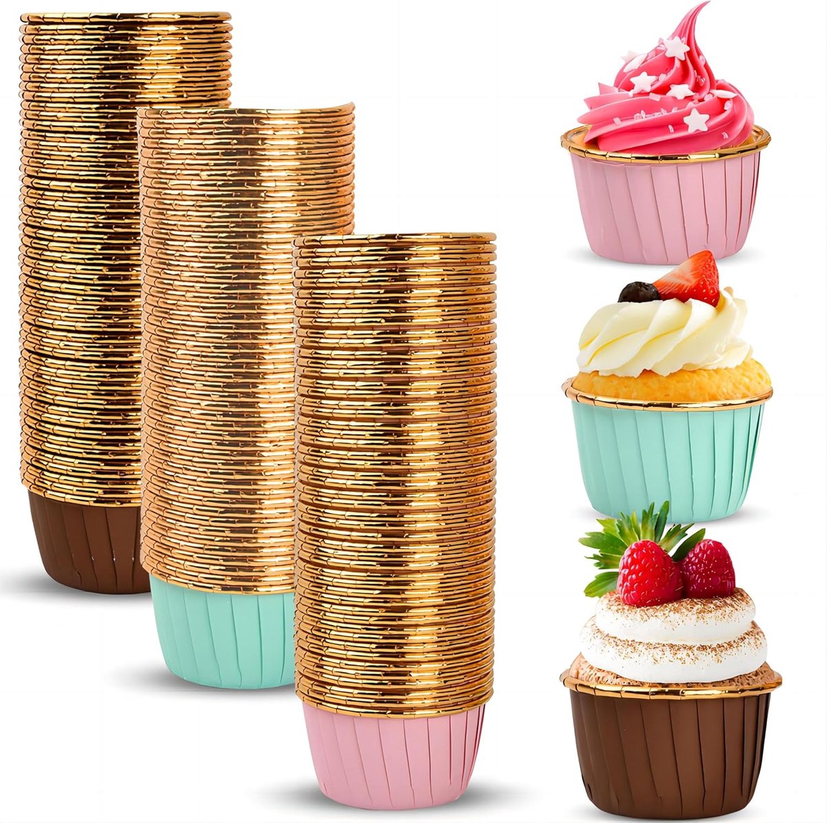 Wegwerp-bakbekers, muffins bakken, papieren vormpjes, mini-cupcakevormen, papieren moffinformatie, muffins wraps met liners van folie, taartbakbekers voor kerstfeest, bruiloft, verjaardag