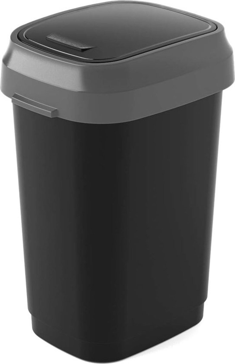 Afvalcontainer met dubbele swingdeksel - Zwart/Grijs, 19 x 25 x 32 cm