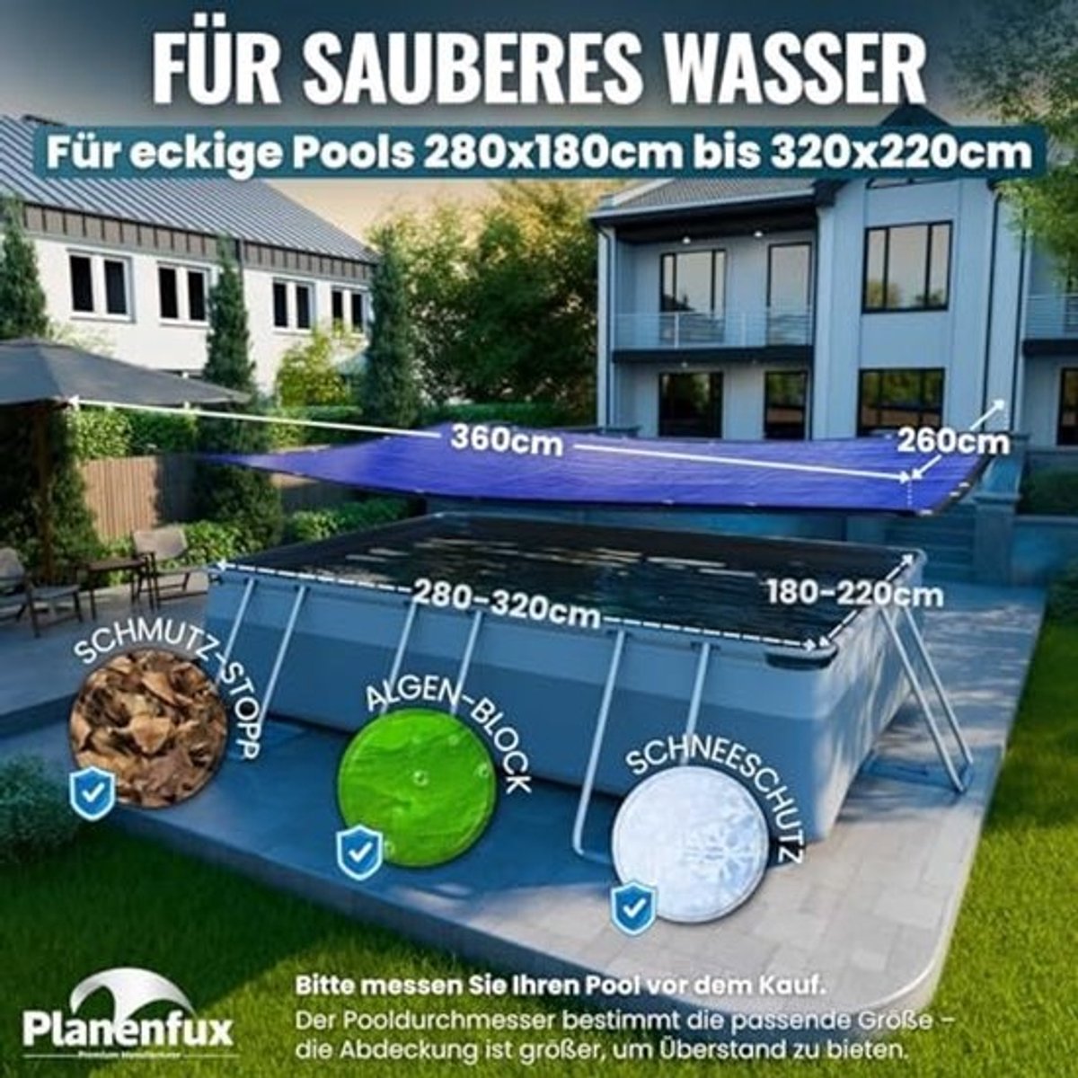 Rechthoekige Zwembadafdekking 300 x 200 cm - 2-in-1 PE-materiaal, Zomer en Winter Afdekzeil voor Zwembad