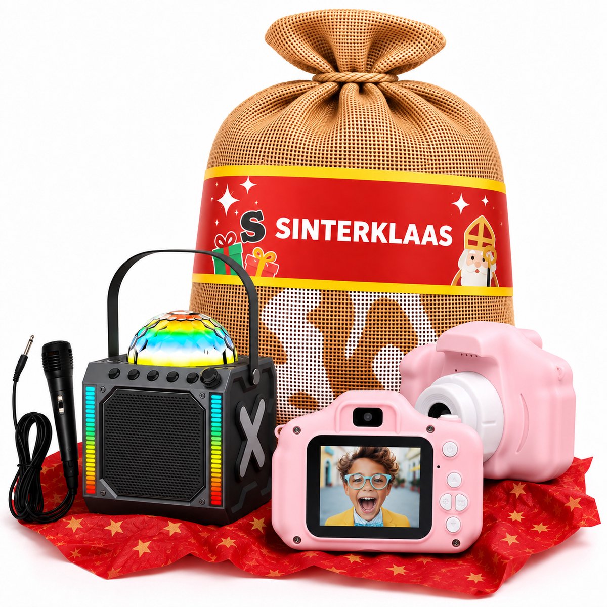 Sinterklaas Zak + Cadeautjes Kind Cadeau - Kindercamera Full HD - Selfie Camera + Karaoke Set met Microfoon - Digitale Camera Kinderen Roze - Foto en Video - Spelletjes - Cadeau Kind 4 5 6 7 8 9 10 jaar Jongen Meisje