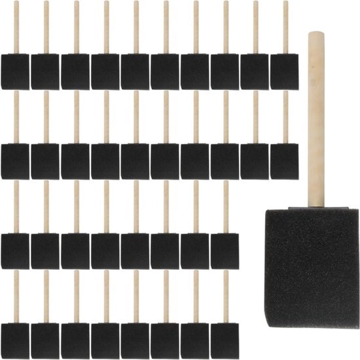 Set van 100 Stuks 2 Inch Schuimverfkwasten met Houten Handvat, Ideaal voor Schilderen, Knutselen en Kunstprojecten