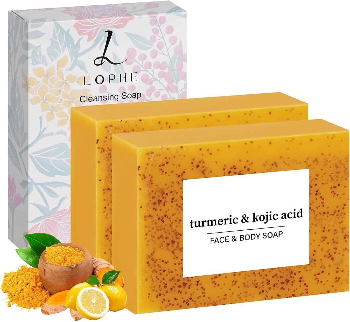 Handgemaakte Kurkuma Zeep met Kojic Acid, Vitamine C, Retinol en Kokosolie voor Huidverheldering en Donkere Vlekken, 2 Stuks