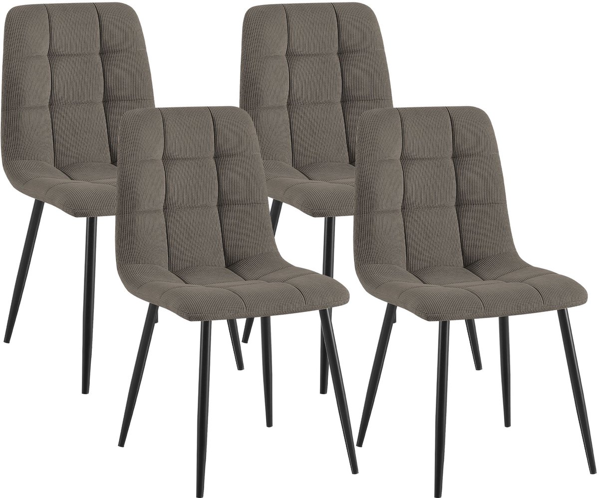 CLP Set van 4 Eetkamerstoelen Tilde - Gestoffeerd - Metalen Onderstel - belastbaar tot 150 kg Ribstof/taupe