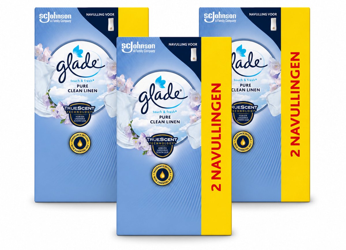 3 x Glade - Touch & Fresh Navulling - Pure Clean Linen - 2 × 10 ml - Bulkverpakking - 3 stuks