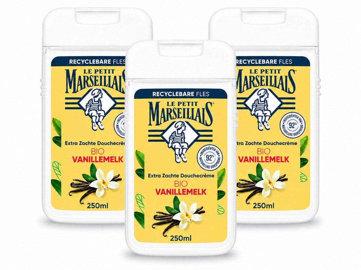 3 x Le Petit Marseillais – Douchecrème – Lait de Vanille Bio – Extra zacht – 250 ml - Voordeelverpakking - 3 stuks