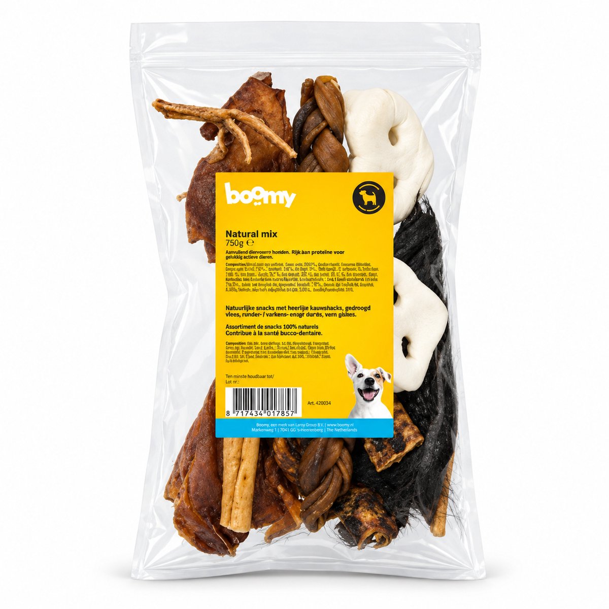 Boomy - Natural Mix 750 g – Natuurlijke hondensnacks met rund, varken & kip - Hondenkoekjes - Kauwstaven hond - Hondensnoepjes - Snackpakket