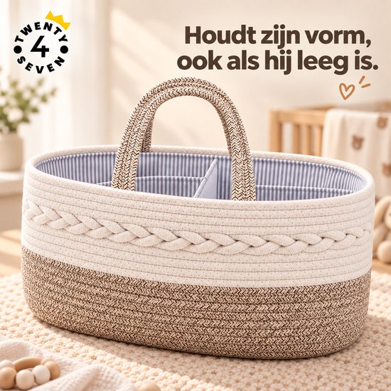 Twenty4seven® Luiermand Baby met 3 Vakken - Luiertas Organizer & Commodemand - Kraammand Gevlochten Katoen - Opbergmand Babykamer - Kraamcadeau Jongen & Meisje — afbeelding 2