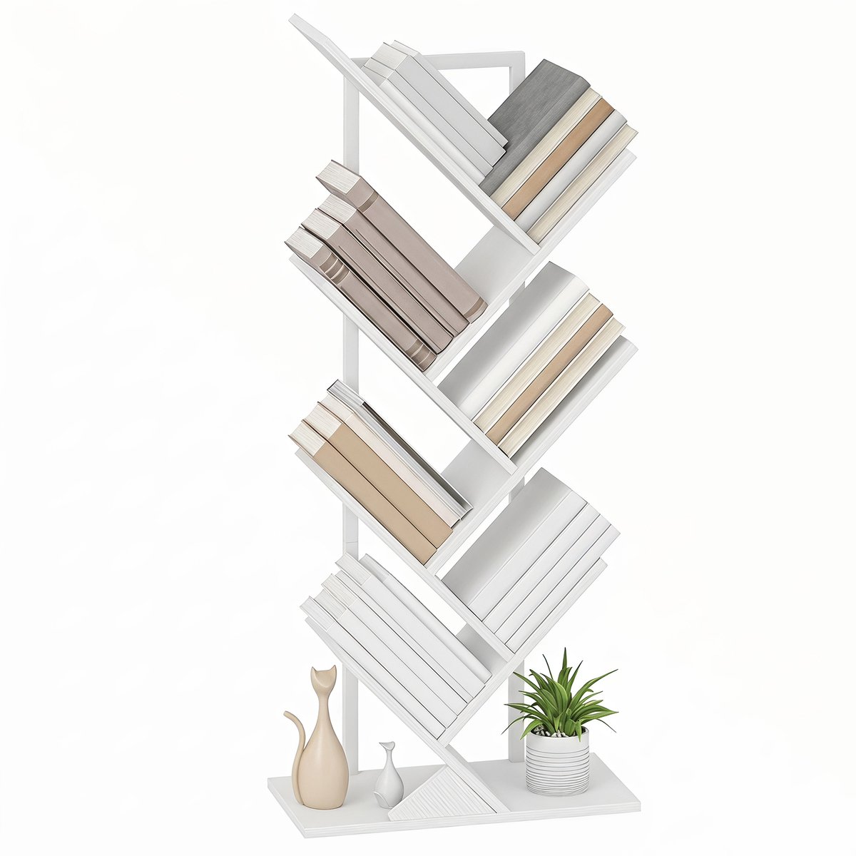 TEKROA® Boekenkasten - Boekenplank - vrijstaande plank - met 7 planken, smalle - boomvormige plank voor op kantoor - 50B x 24T x 109H cm - wit