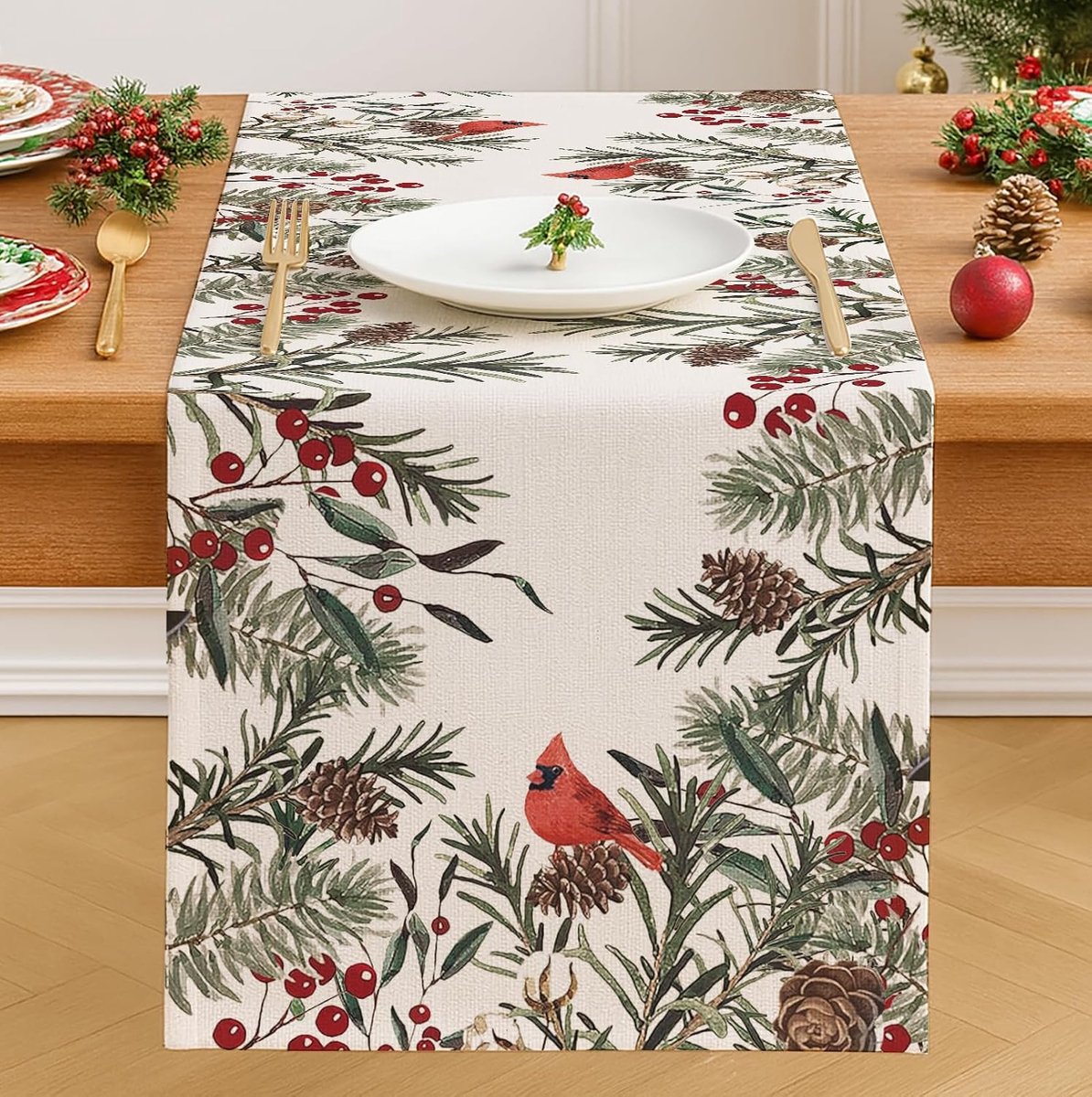 Kerstmis winter dennennaalden dennenappels tafeldecoratie kerstdecoratie modern seizoensgebonden keuken tafel decoratie binnen buiten 33 x 183 cm