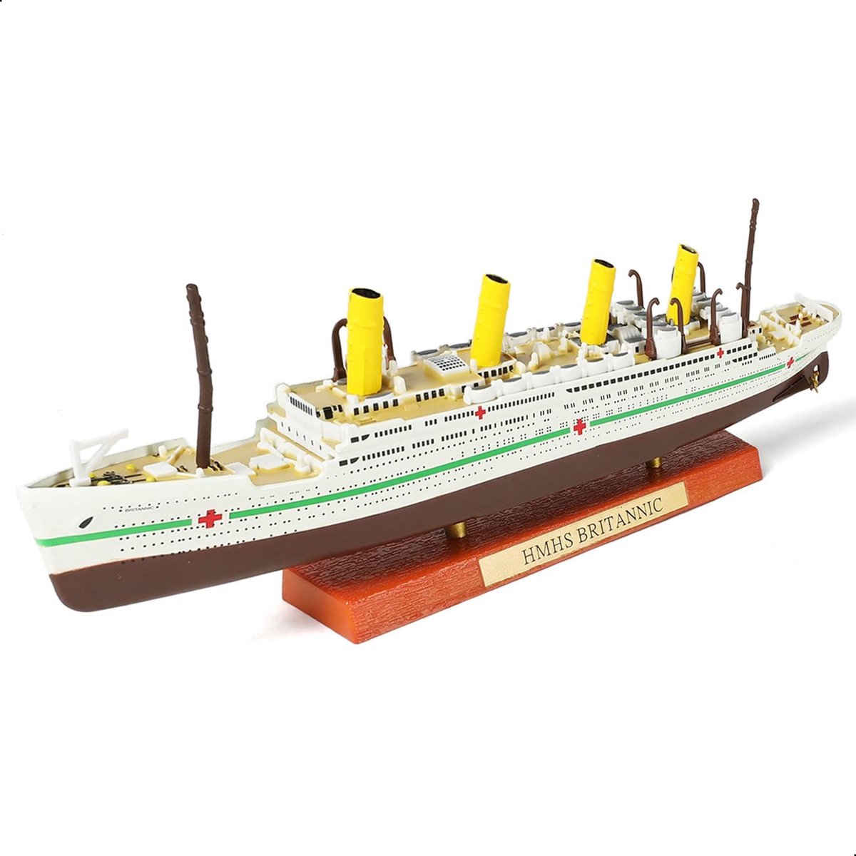 1/1250 HMHS Britannic Kruisschip Model Klassiek Legering Metaal Gegoten Boot Model Legendarisch Brits Kruisschip met Houtstructuur Display Stand Geschikt voor Collectie of Cadeau voor