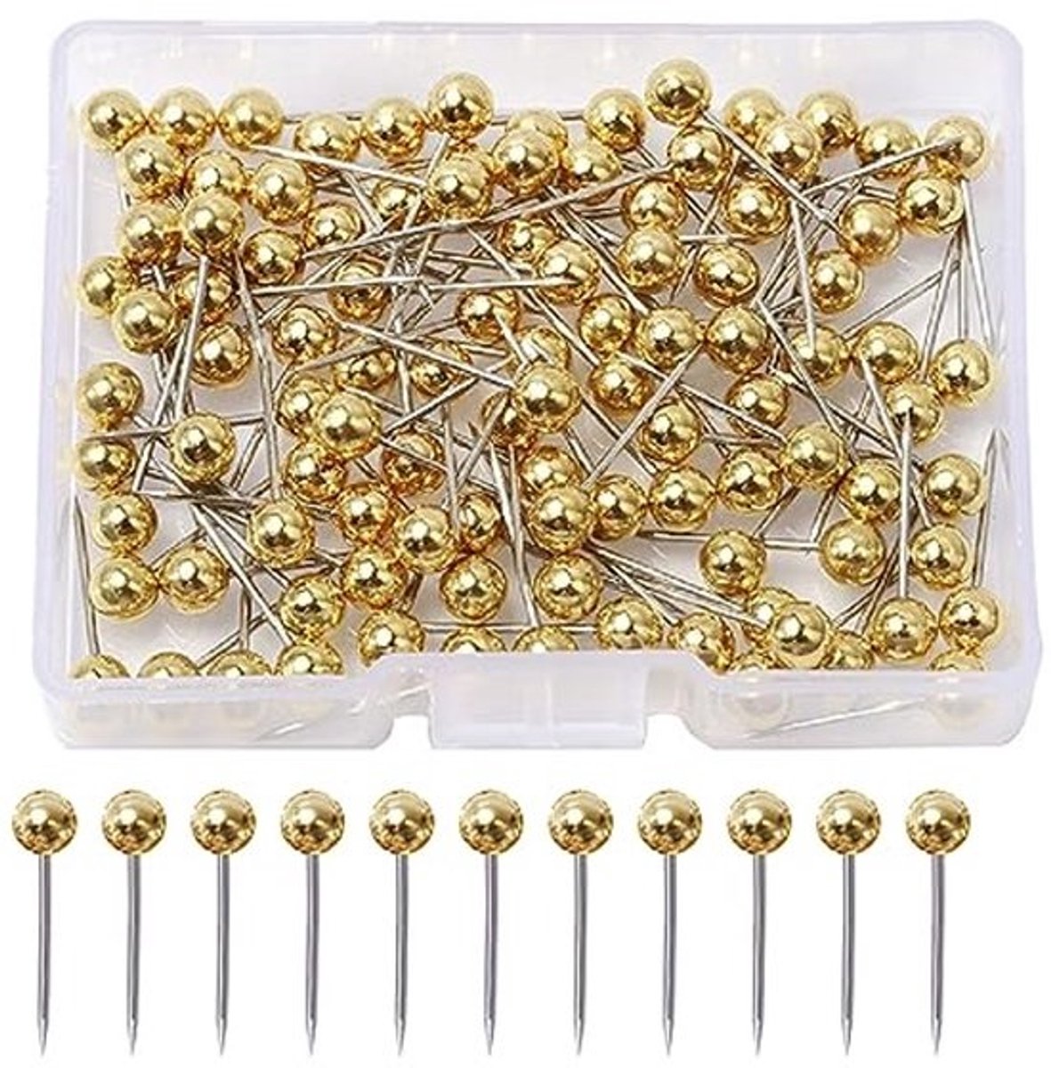 Gouden Punaises - 200 Stuks - Kunststof en Staal - 0,4 x 1,5 cm