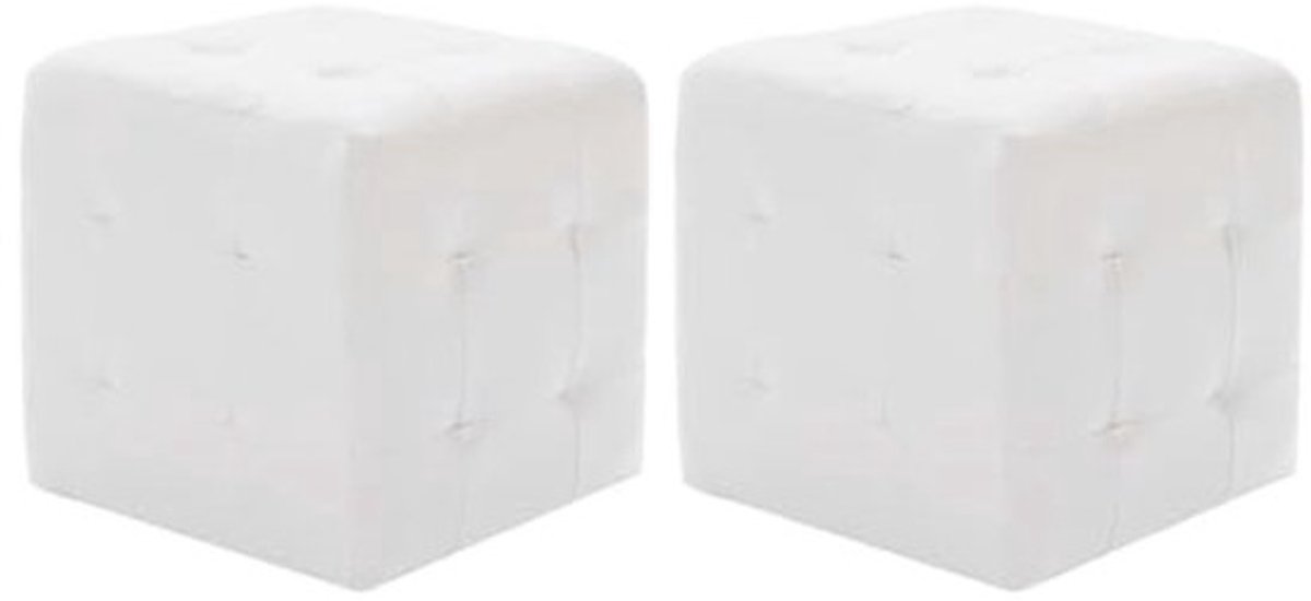 2x Trendy Poufs in Witte Kunstleder - Comfortabele Hocker en Voetensteunen