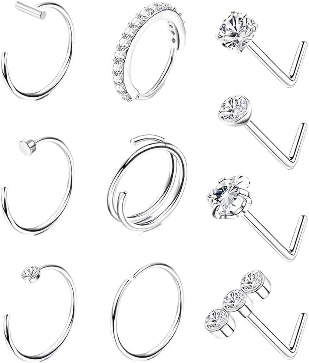 Zilver, 20 g, L, septum nostril, chirurgisch, slank, kleine neusring, Metaal