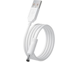 Witte USB naar 5V DC Voedingskabel, 5 FT / 1,5 M, 3,5 x 1,35 mm Stekker; Compatibel met Fairywill, Dnsly, Foreo Luna, Bitvae Tandenborstels, Gezichtsborstels