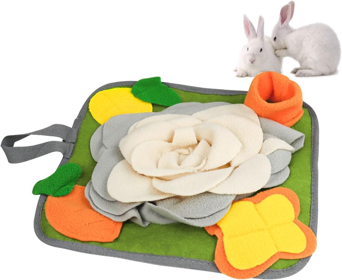 Antislip, konijnenmat met hangend touw, kleurrijke bunny snuffle pad voor chinchilla's, puppy's, cavia's, snuiftraining, wit, M