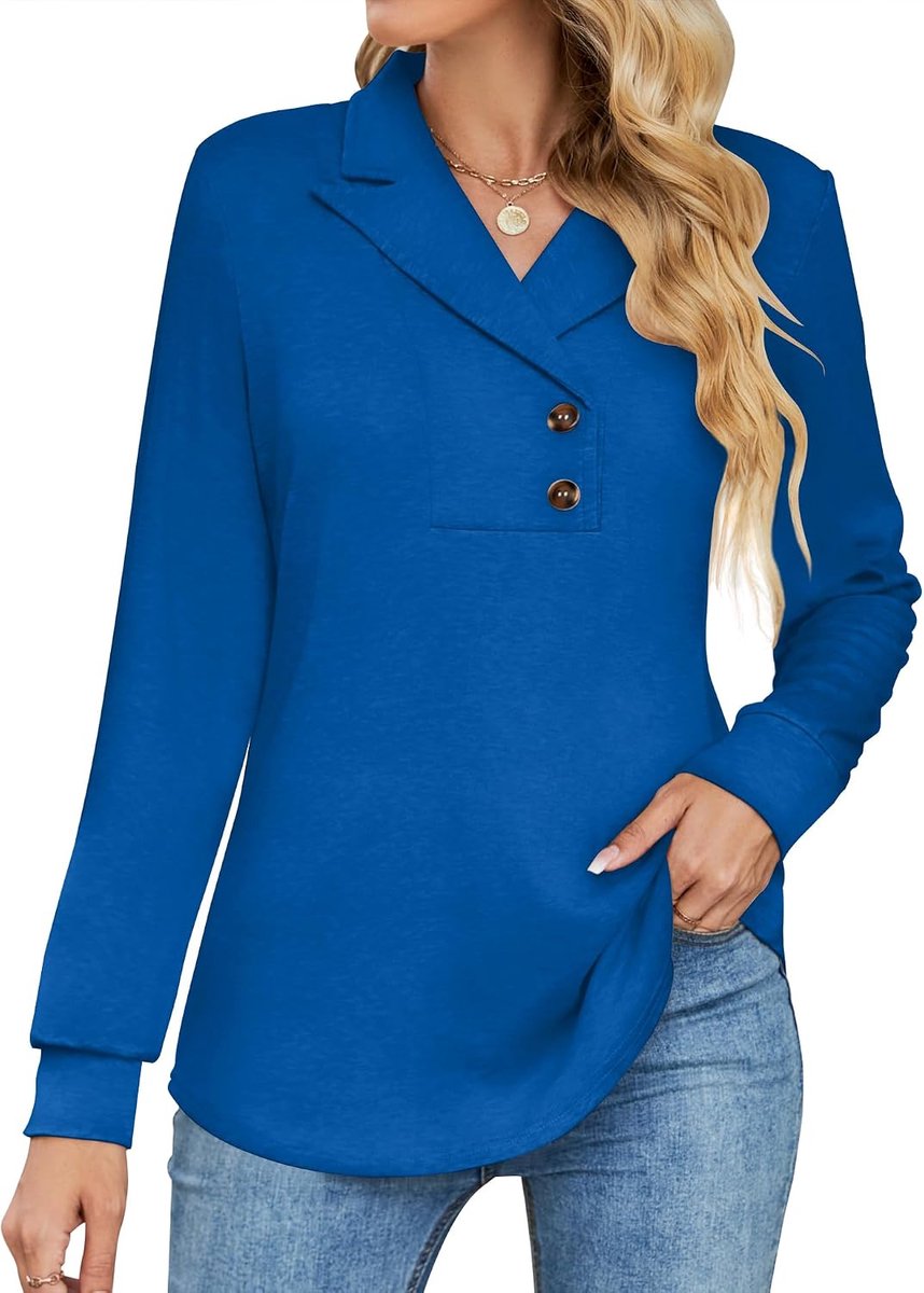 Lange mouw knop revers tuniek tops V-hals zakelijke casual swing sweatshirt pullover 2025