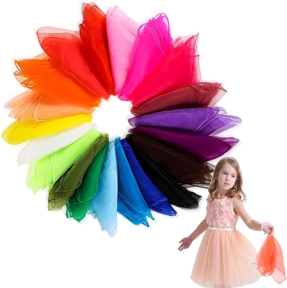 Jongleersjaal, doek voor kinderen, 60 x 60 cm, ideaal voor danswedstrijden, schoolevenementen, gymnastiek in de open lucht