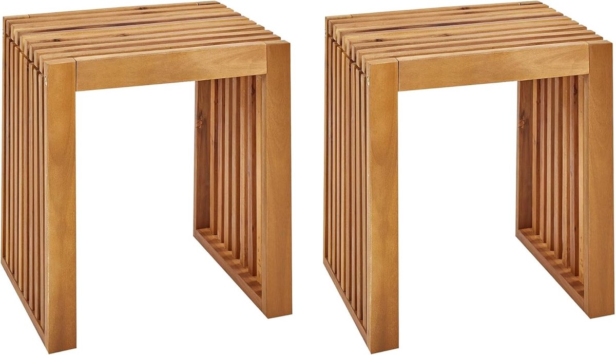 Set van 2 moderne rustieke buiten tuin lichthout acaciahout krukjes Bellano