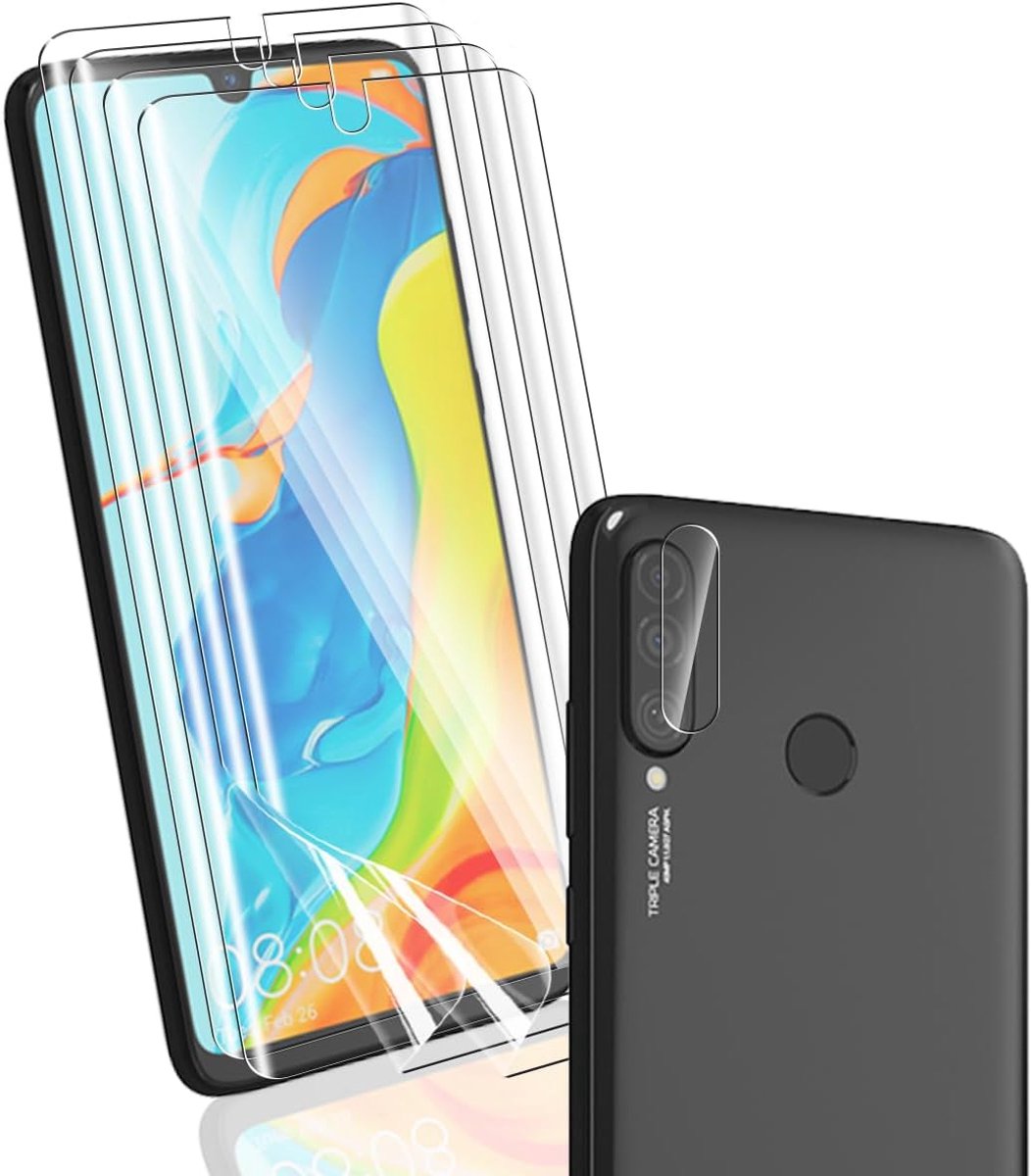 Schermbescherming voor Huawei P30 Pro Niet-Gehard Glas, 4 Stuks Flexibele Schermbeschermingsfilm + 1 Stuk Achter Camera Gehard Glas, Hoge Definitie voor Huawei P30 Pro