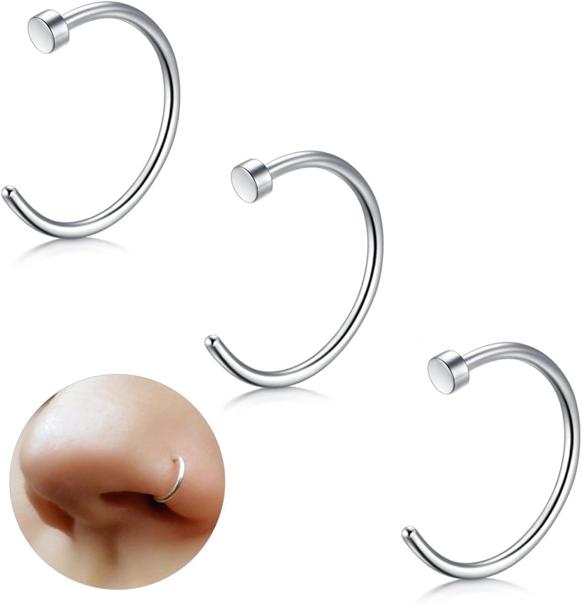 Titanium nep neusgat piercing septum neus tragus helix conch nep neuspiercing dames heren 18G 20G 6MM/8MM/10MM zilver goud 3 stuks hypoallergeen nep neusgat piercing