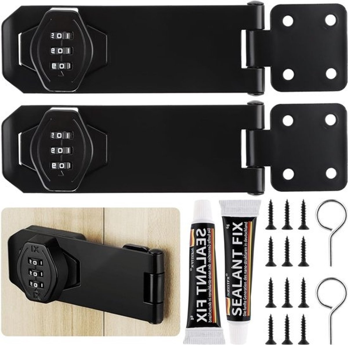 5 Inch zwart combinatieslot voor deuren en kasten - 3-cijferig - Set van 2