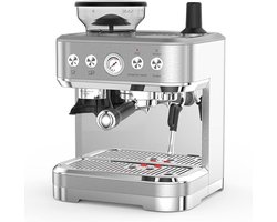 Espressomachine - Pistonmachine - met Ingebouwde Koffiemolen - 15 Bar Italiaanse Pomp - Geborsteld RVS - 1750W Directe Verhitting - Coffee Machine - voor Thuis en Kantoor