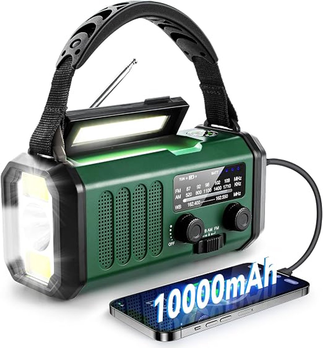 Draagbare Noodradio - Wind-Up Solar Radio - Noodradio - Opwindbare Survivalradio - Solar Powerbank - voor Outdoor, Caravan, Festival en Stroomuitval - groen