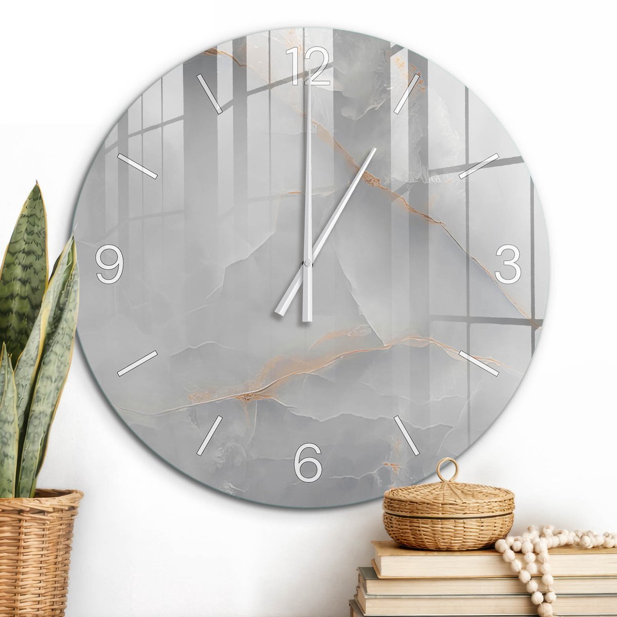 ArtPrintCave Grijs Glazen Klok - Wandklok 60 cm - Muurklok Rond - Elegant Oppervlak Stille Wandklok - Achtergronden En Patronen Wandklok Keuken - Witte Klokwijzers