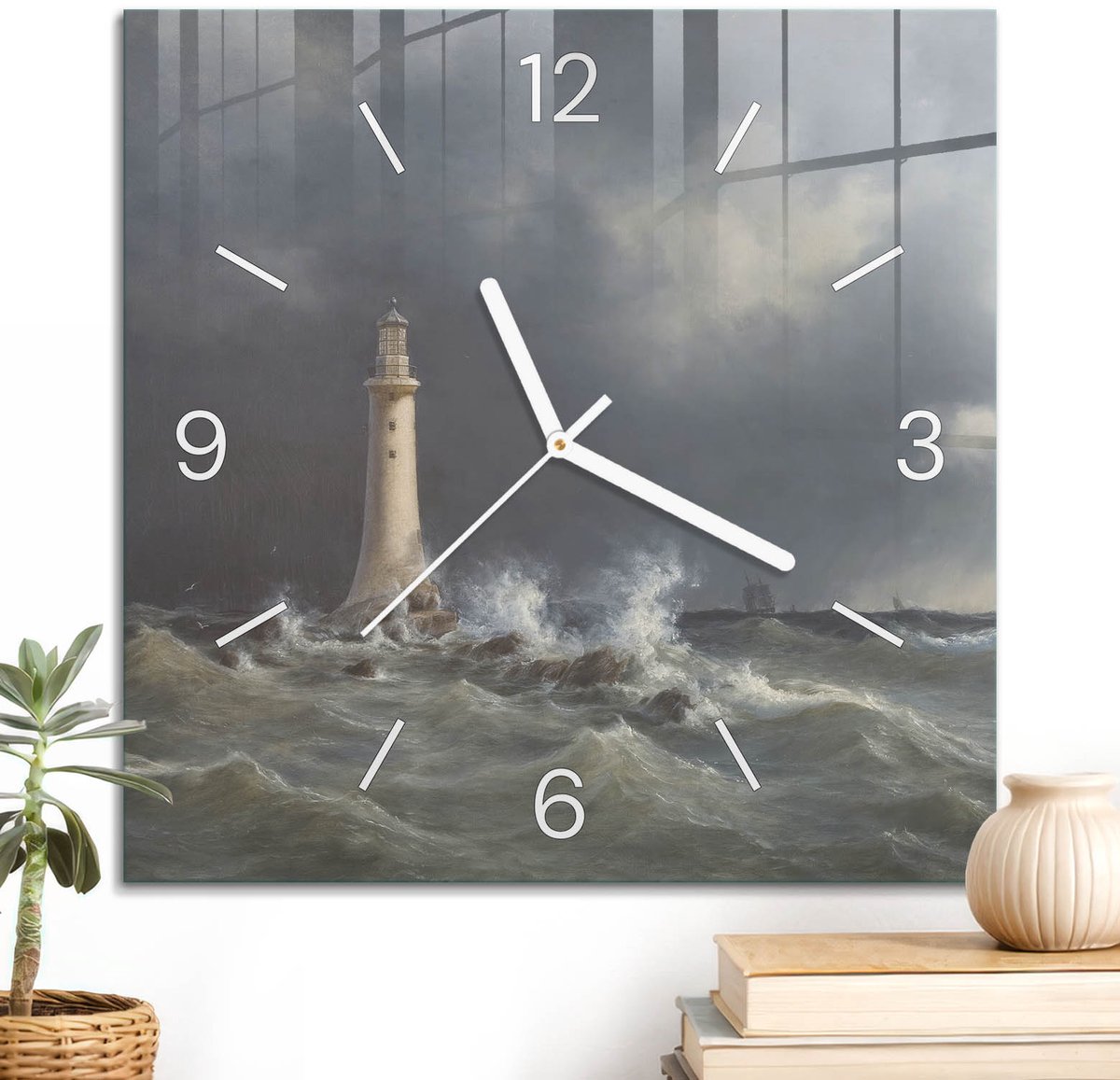 ArtPrintCave Grijs Glazen Klok - 30x30 cm - Wandklok Vierkant - Stormlantaarn Wandklok Keuken - Architectuur Unieke Klok - Witte Klokwijzers