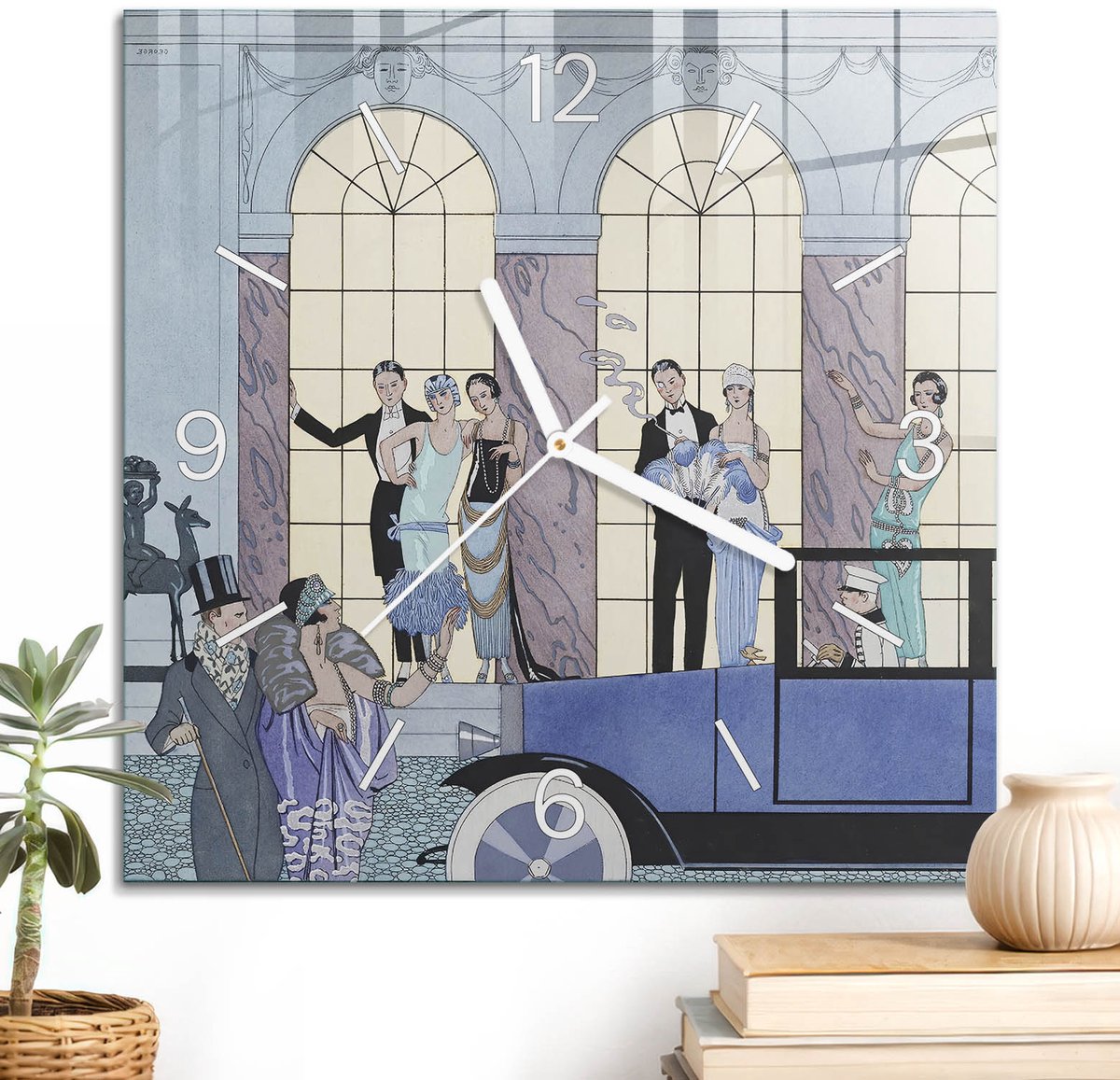 ArtPrintCave Blauw Glazen Klok - 30x30 cm - Wandklok Vierkant - Retro Extravagantie Unieke Klok - Andere Voertuigen Stille Wandklok - Witte Klokwijzers