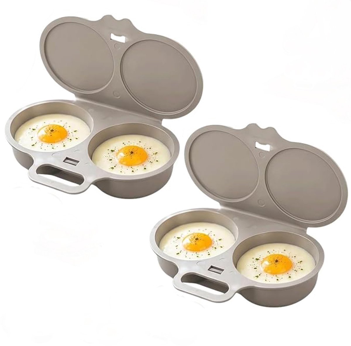 Eierkoker - 2 stuks - Magnetron Eierkoker - Ei Koker - Twee compartimenten - Draagbare Mini Snelle Eierkookbeker - Voor Keuken Ontbijt - Lichtgrijs