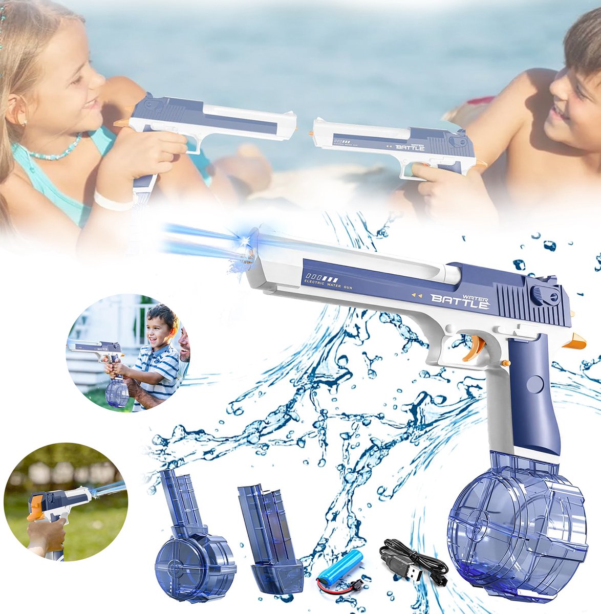 Elektrisch Waterpistool, Grote, Krachtige Sproeier, Ergonomisch Ontwerp, Waterdicht en Oplaadbaar.