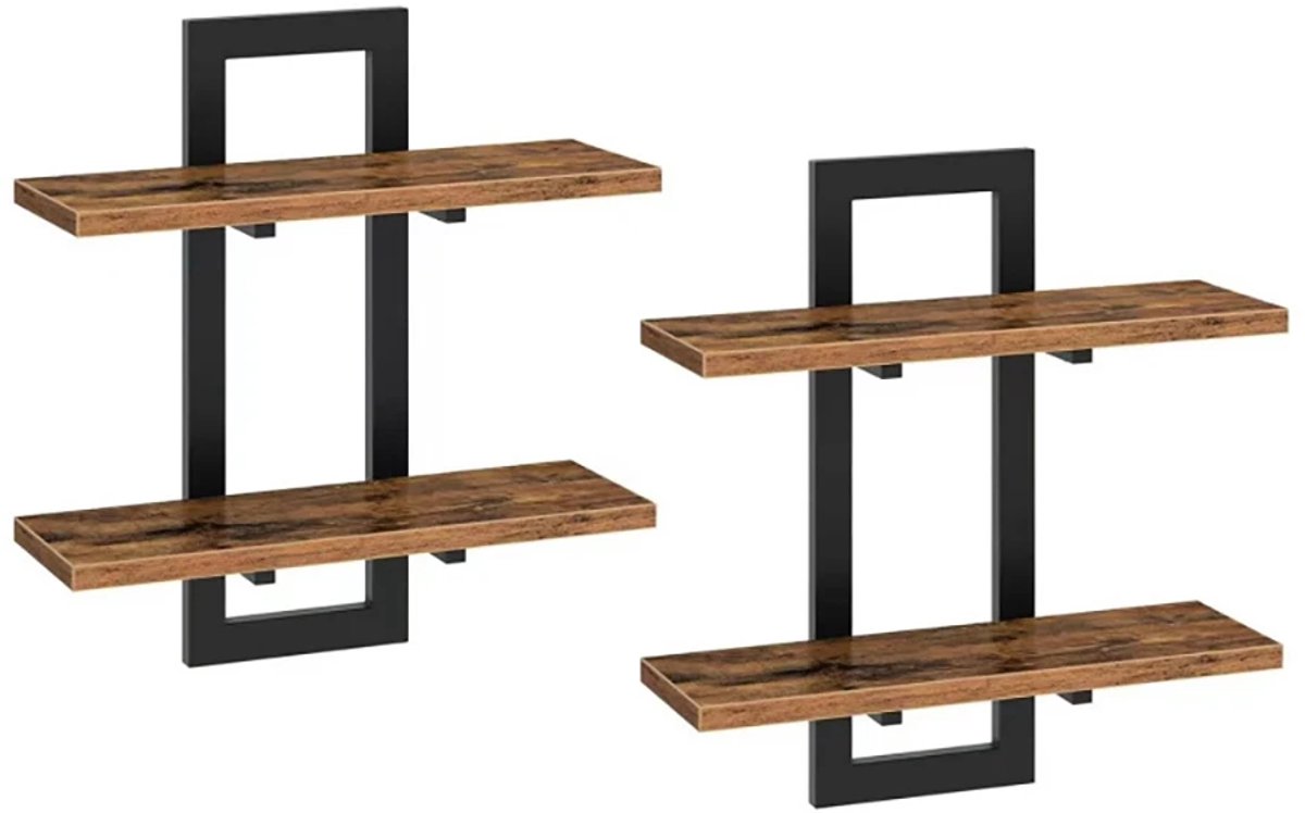 Happiq Zwevende wandplanken - Voor Woonkamer, Slaapkamer of Keuken - 2-laags Hangende Planken - 2 stuks Bruin