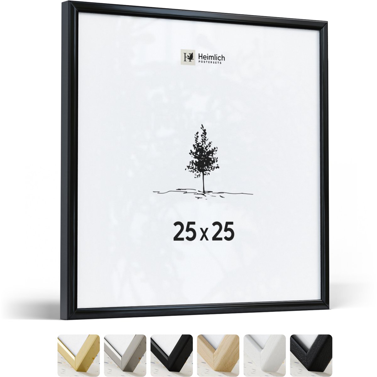 Heimlich Fotolijst 25x25 cm - Posterlijst Metaal Zwart - Wandhangend - Onbreekbaar Kunststof Glas