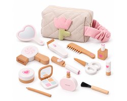 Homily Houten Nep Kinder Make-up Set – Incl. Zachte Beautytas – Speelgoed Make-Up voor Meisjes – Educatief Rollenspel – Vanaf 3 Jaar