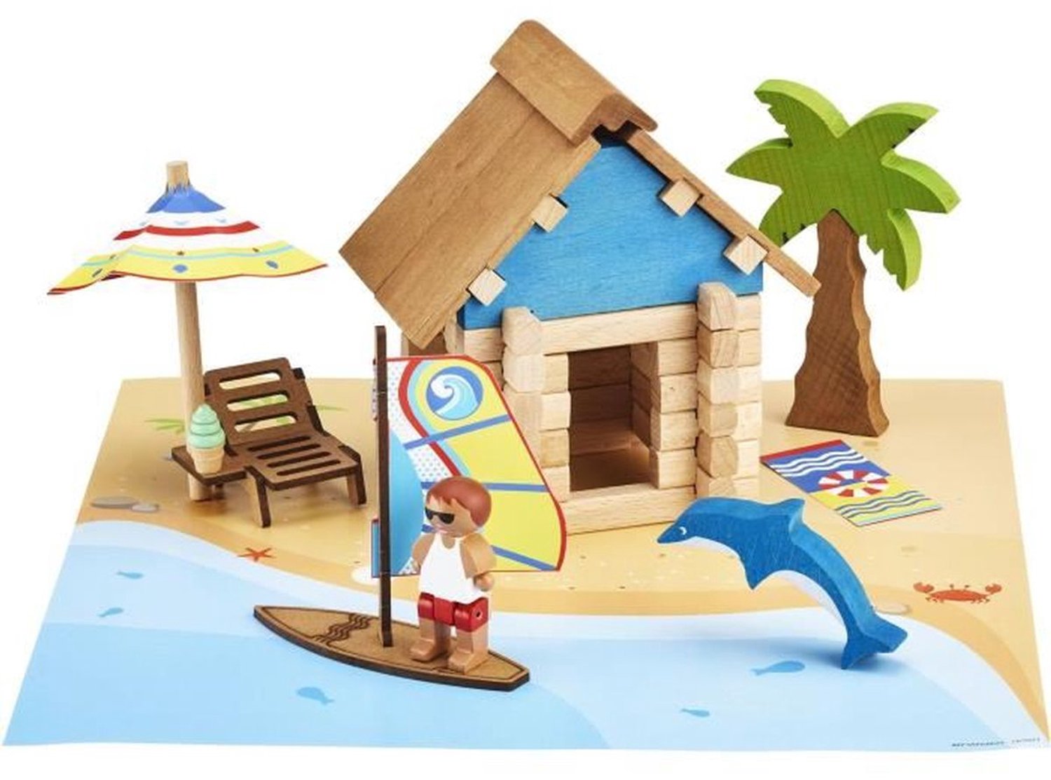 JEUJURA – 8029 – Houten constructiespeelgoed – Strandcabine – 55 delig