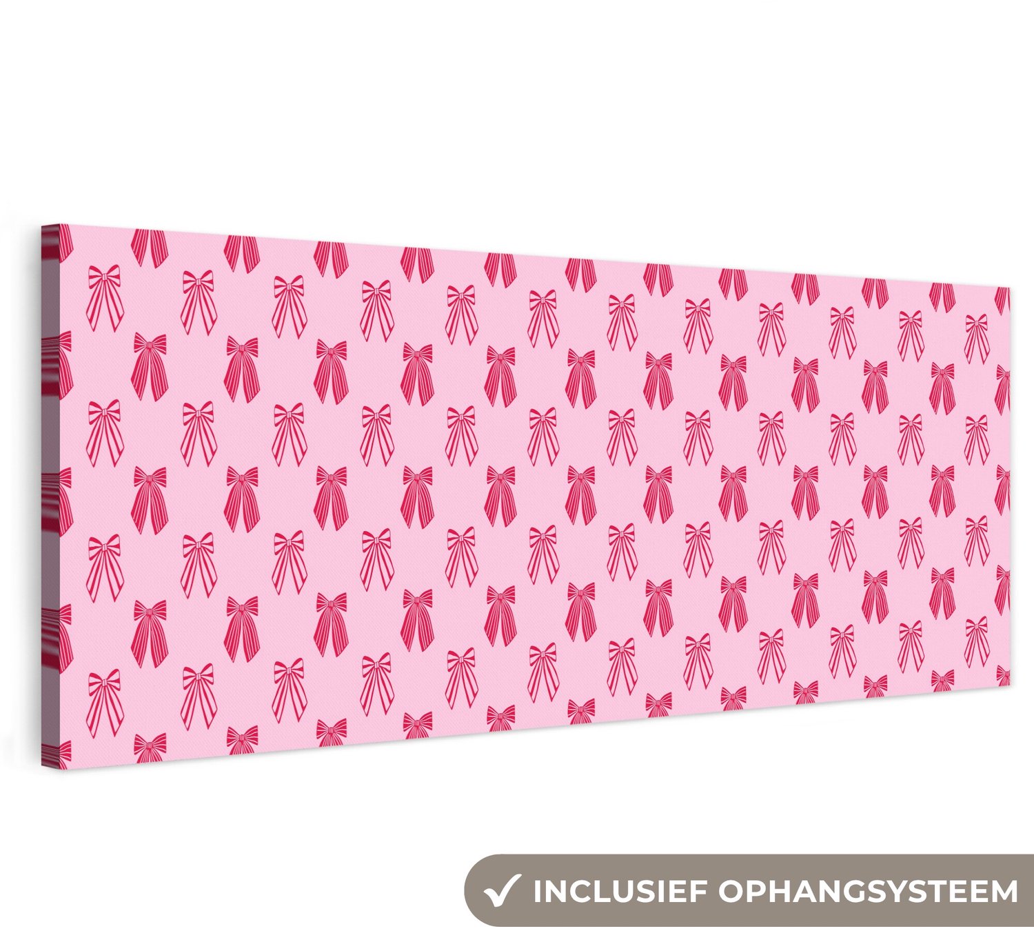 Canvas schilderij 300x100 cm - Exclusieve wanddecoratie Strikken - Kerstmis - Roze - Rood - Muurdecoratie woonkamer - Slaapkamer decoratie - Kamer accessoires - Schilderijen op canvas groot XXL