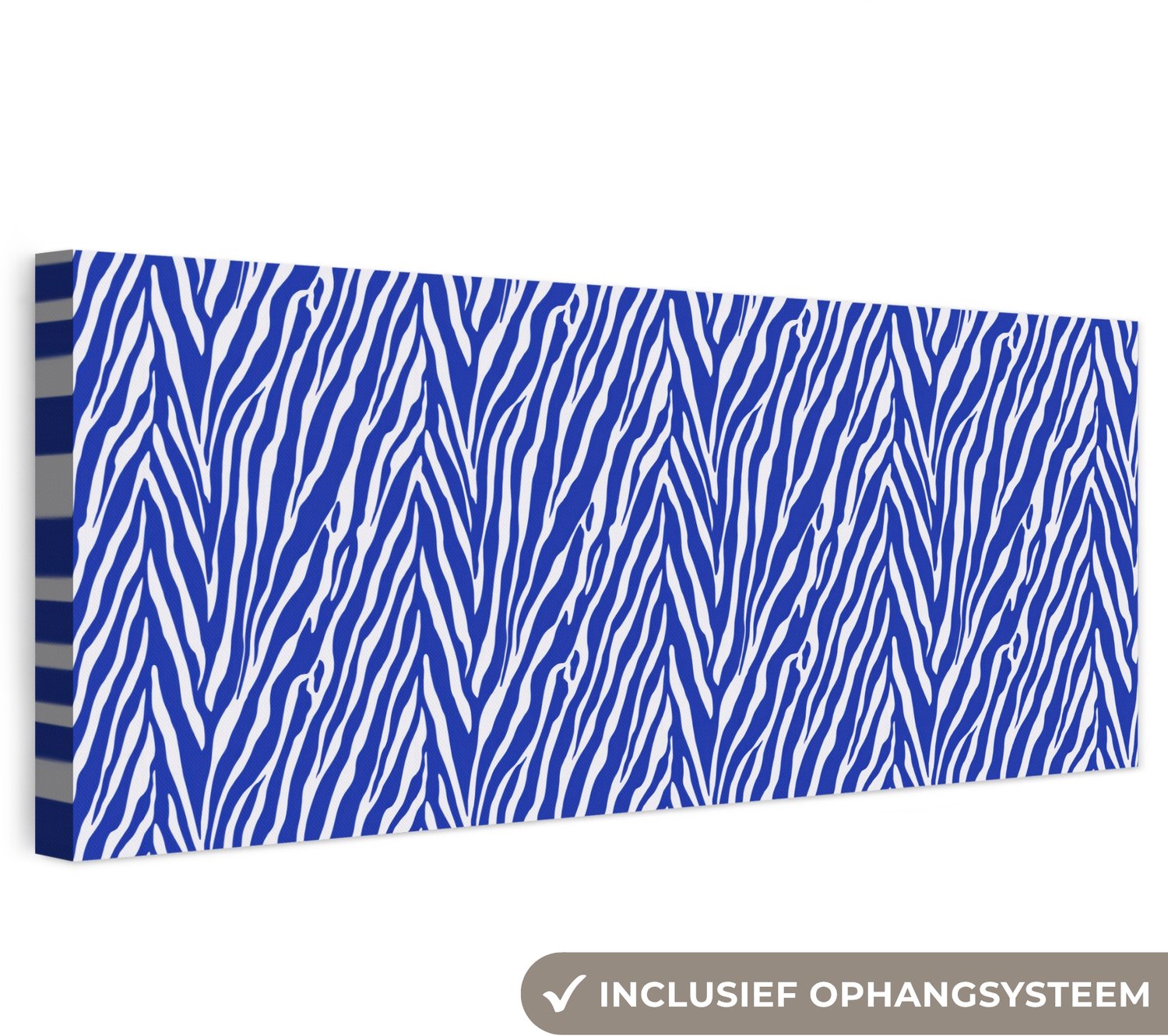 Canvas schilderij 60x20 cm - Exclusieve wanddecoratie Zebra - Patroon - Kobalt - Blauw - Muurdecoratie woonkamer - Slaapkamer decoratie - Kamer accessoires - Schilderijen op canvas