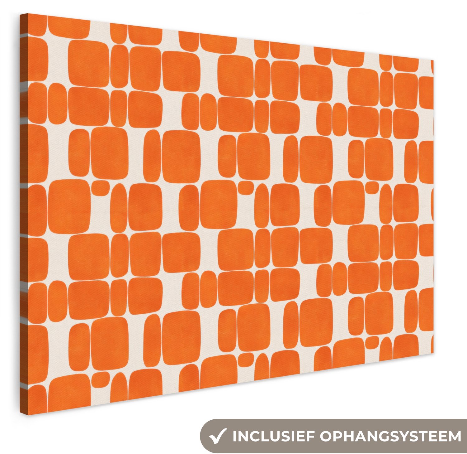 Canvas schilderij 180x120 cm - Exclusieve wanddecoratie Patroon - Retro - Oranje - Muurdecoratie woonkamer - Slaapkamer decoratie - Kamer accessoires - Schilderijen op canvas groot XXL
