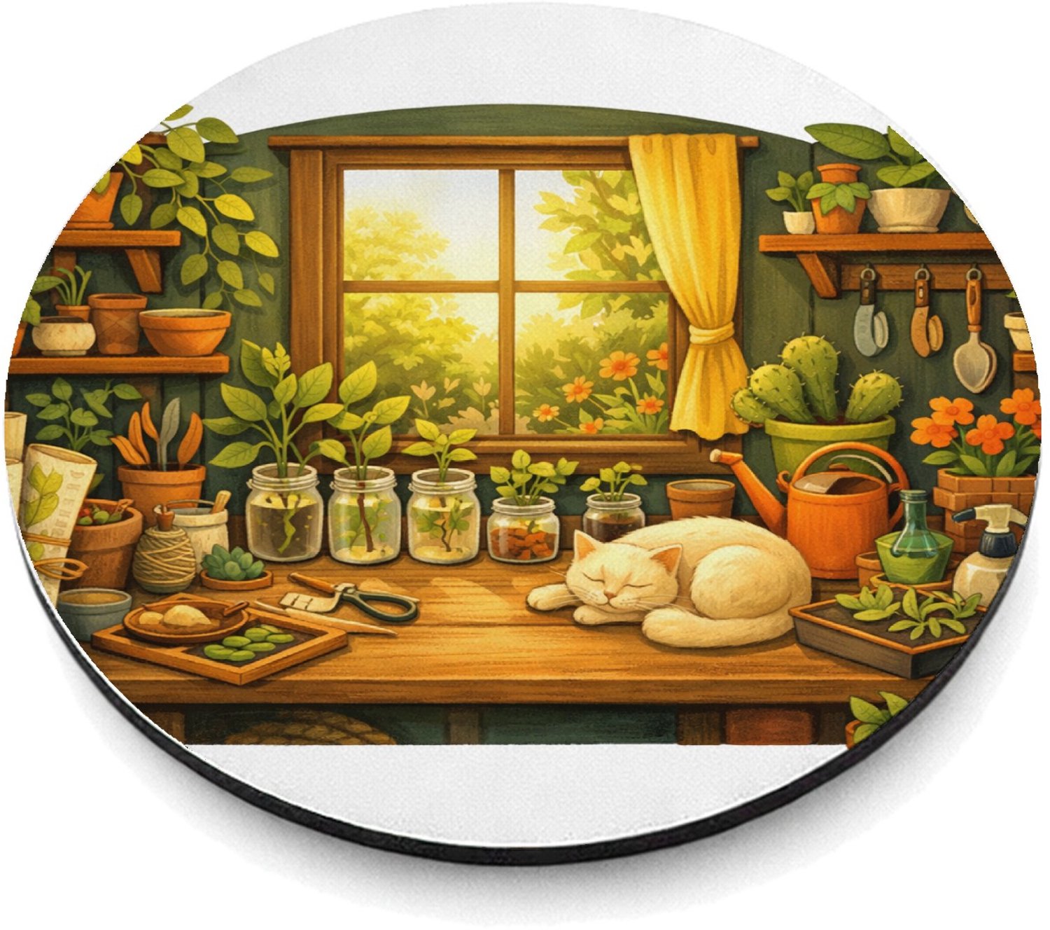 Mr Cadeautjes MDF magnetische fotolijst rond Ø 9,5 - design Een werkplek voor een creatief plantenliefhebber met bureau| cadeau Wit