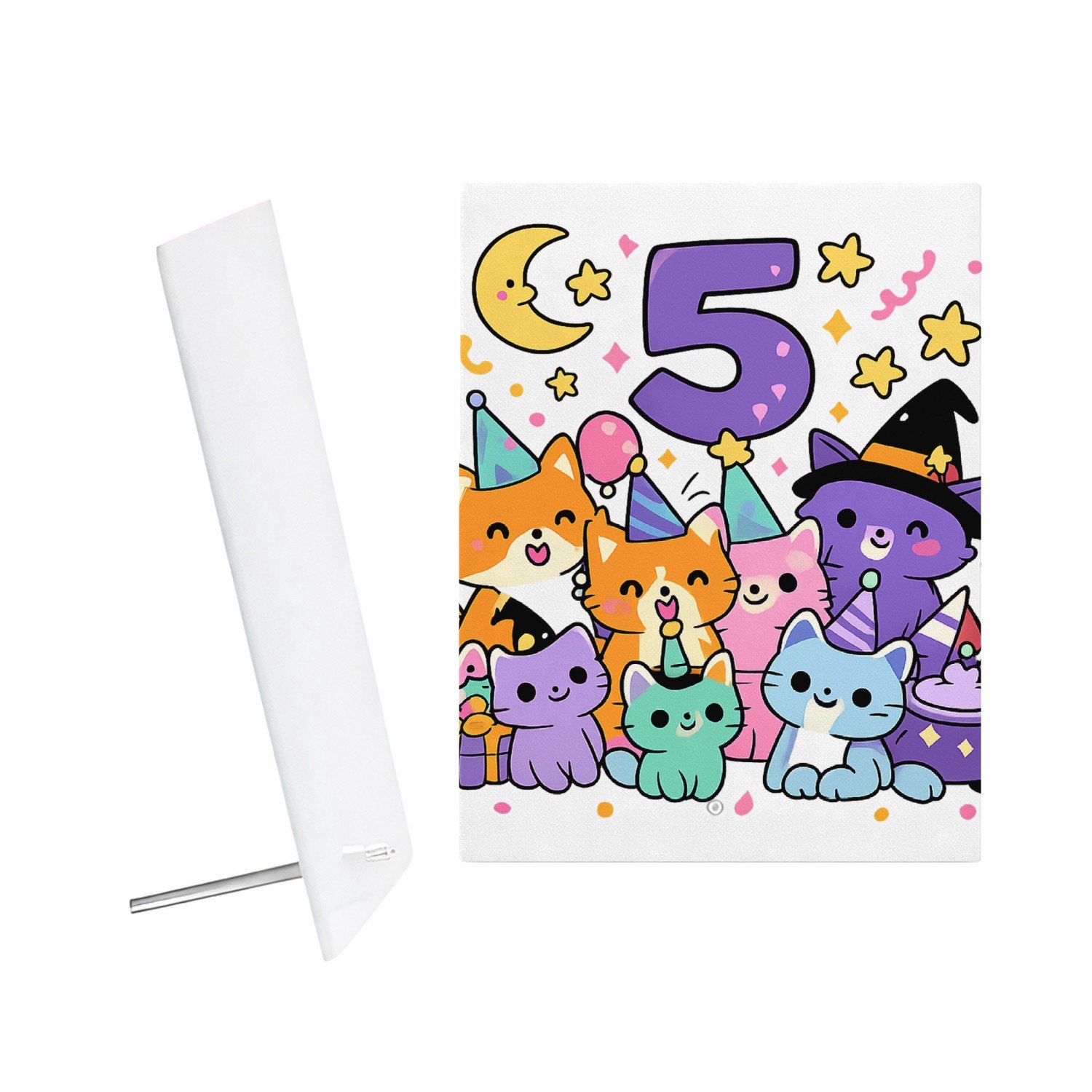 Mr Cadeautjes Glazen fotopaneel Magische verjaardagsprint met een groep dieren in een fantas - 15 x 20 cm, staand - glas, decoratie, wanddecoratie | cadeau Wit