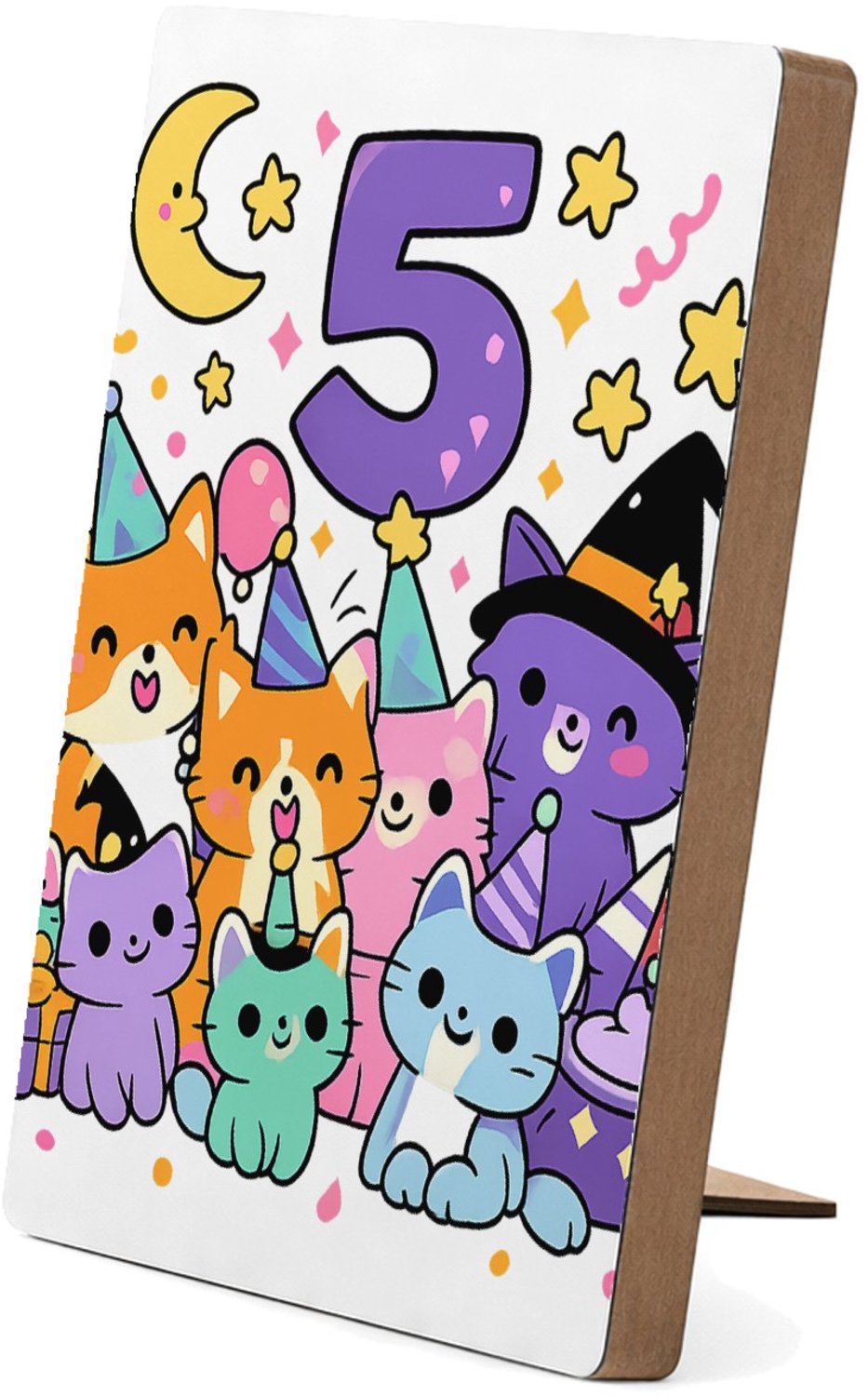 Mr Cadeautjes Glasframe/MDF 12,7 x 17,8 - design Magische verjaardagsprint met een groep dieren in een fantas | cadeau Wit