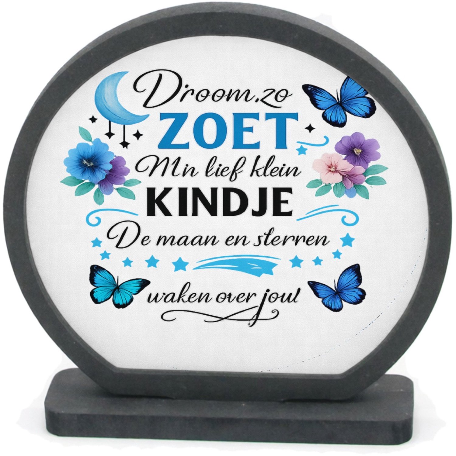 Mr Cadeautjes Houten fotolijst rond met MDF inleg - design Een troostend slaapkamerthema met maan, sterren en een gerus | cadeau Wit